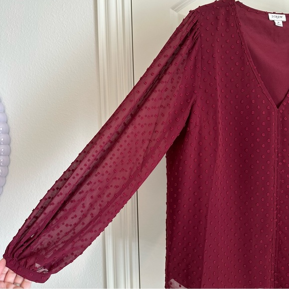 J.Crew Burgundy Clip Dot Blouse M - Picture 4 of 8